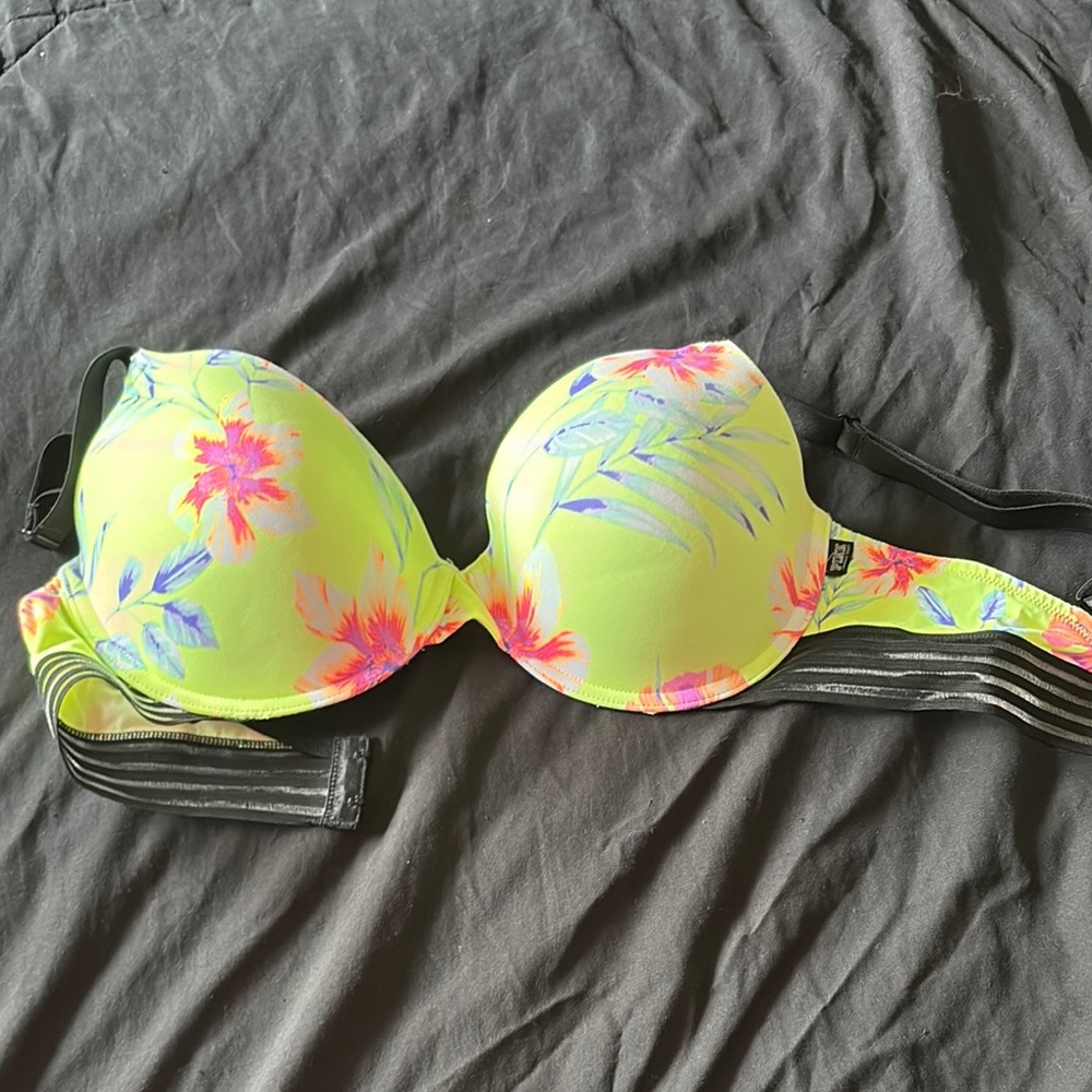 PINK Victoria's Secret Yellow and Pink Bra Floral Molded Cup